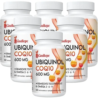 Abbildung von Ubiquinol CoQ10 600 mg Weichkapseln mit Omega 3, 6, 9 und Vitamin E, 30 Portionen Coenzym Q10 (aktive Form) Ergänzung, Höhere Absorption (60 stück (6er Pack))