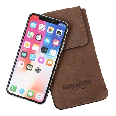Abbildung von MATADOR Leder Tasche Case Hülle Etui Gürteltasche kompatibel mit iPhone X/XS /11 Pro (Tabacco Braun)