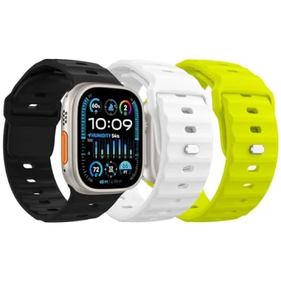 Abbildung von MoKo 3Stück Ozean Armbänder Kompatibel mit Apple Watch Ultra 2 Armband 49mm 46mm 45mm 44mm 42mm für Herren Damen,Wasserdicht Silikon Sport iWatch Serie 10 9 8 7 6 5 4 3 SE 2,FG/W/S
