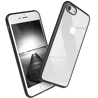 Abbildung von EAZY CASE Clear Hybrid Bumper Hülle kompatibel mit iPhone SE (2022/2020) / 8/7, Handyhülle Aufprallschutz, Stoßfest und Kratzfest, dünne Schutzhülle Kameraschutz, Slim Cover, Schwarz