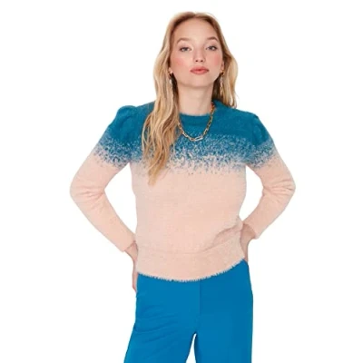Abbildung von TRENDYOL Damen Pullover With Crew Neck and Colour Gradient Sweatshirt, Petrol, S EU