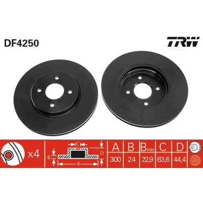 Abbildung von TRW DF4250 Bremsscheibe 300 24 4 108 Belüftet lackiert hochgekohlt FORD: Focus Mk1 Schrägheck, Kombi