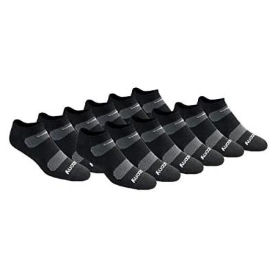 Abbildung von Saucony Herren Rundry Mesh Ventilating Comfort Fit Performance 6, 18 Pairs No Show, M XXL Socken, Black Basic (12 Paar), Medium (6er Pack)