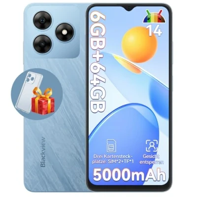 Abbildung von Blackview Wave 8C Handy Ohne Vertrag Günstig Android 14, 6GB+64GB/2TB SD, Octa Core 6,56&quot; HD+, Akku 4700mAh, 13MP+8MP Kamera, 4G Dual SIM Smartphone Simlockfreie, 3.5mm Jack/GPS/2 Jahre Garantie