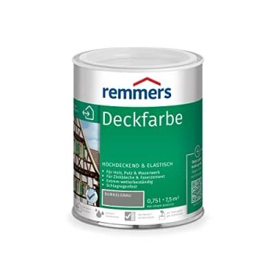 Abbildung von Remmers Deckfarbe dunkelgrau, 0,75 Liter, für innen und außen, Wetterschutzfarbe viele Untergründe, hochdeckend, wetterfest