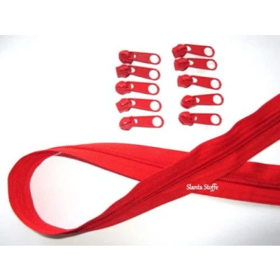 Abbildung von Slantastoffe 5m Reißverschluss endlos, Spirale 5mm + 10 Schieber/Zipper 27 Farben, Meterware (Hellrot)