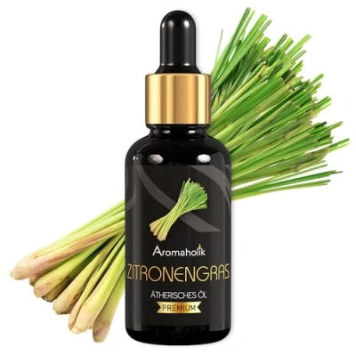Abbildung von Aromaholik Zitronengrasöl BIO 100% naturrein Ätherische Öle für Diffuser &amp; Aroma Zertifiziertes ätherisches Öl aus Indien Lemongrass Essential Oils 30ml Sauna Massage