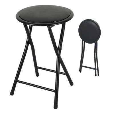Abbildung von Spetebo Metall Klapphocker rund schwarz 45 x Ø 30 cm Sitzhocker klappbar mit gepolsteter Sitzfläche Universal Hocker Klappstuhl Falthocker Sitzgelegenheit für Küche Bad Flur