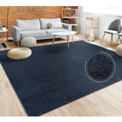 Abbildung von Paco Home Teppich Wohnzimmer Schlafzimmer Esszimmer Kurzflor Moderne Optik Einfarbig Pastell, Grösse:80x150 cm, Farbe:Navy Blau