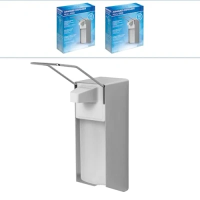 Abbildung von 2x ARNOMED Desinfektionsspender Aluminium, Seifenspender langer Armhebel für 1000ml, zur Wandbefestigung, Eurospender Desinfektionsmittel, Soap Dispenser, Desinfektionsmittelspender
