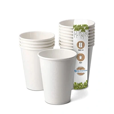 Abbildung von GREENBOX Bio Pappbecher I Einweggeschirr Trinkbecher Papierbecher kompostierbare und biologisch abbaubare Becher weiße, unbedruckte, umweltfreundliche Kaffeebecher 50 Stück 300ml 12oz
