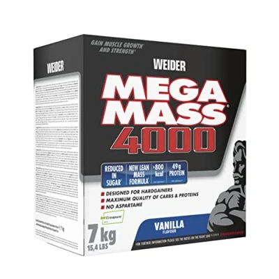 Abbildung von Weider Mega Mass 4000 Weight Gainer Pulver mit 48g Protein &amp; Kreatin pro Portion Für Muskelaufbau hohe Kalorienaufnahme 7kg Vanille