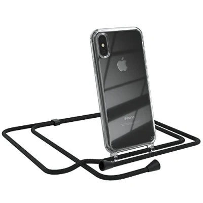 Abbildung von EAZY CASE Handykette kompatibel mit iPhone X/XS Handyhülle Umhängeband, Handykordel Schutzhülle, Silikonhülle, Hülle, Stylische Kette für Smartphone, Schwarz Clips