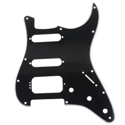 Abbildung von Musiclily Pro 11 Löcher Round Corner HSS Strat Pickguard Gitarren Schlagbrett für USA/Mexican Stratocaster 4 screw Humbucking Mounting Open Pickup,3 lagig Schwarz