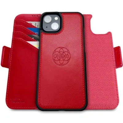 Abbildung von Dreem Fibonacci kompatibel mit iPhone 15 Brieftaschen Etui / 2 in 1 stoßfestes und abnehmbares Folio aus veganem Leder, MagSafe kompatibel, RFID Schutz [Rot]