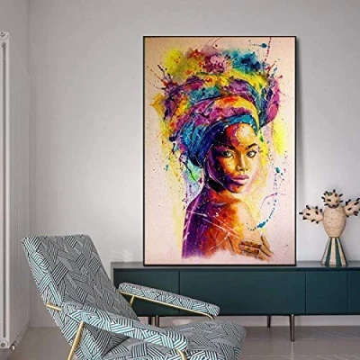 Abbildung von YHJJ Wandbilder Afrikanische Schwarze Frau Graffiti Kunst Poster Und Drucke Abstrakte Mädchen Bilder Dekor70x90cm ohne Rahmen