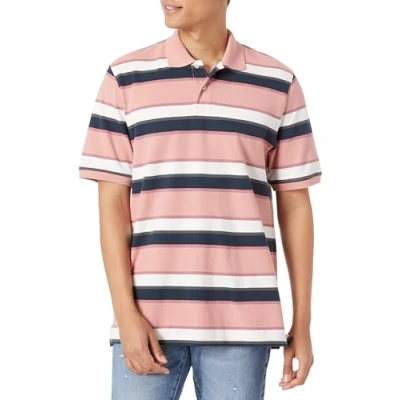 Abbildung von Amazon Essentials Herren Polohemd mit normaler Passform aus Baumwollpiqué (erhältlich in Big &amp; Tall), Rosa Streifen, S