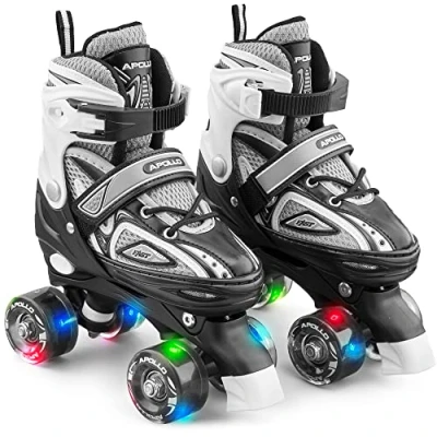 Abbildung von Apollo Super Quad X Pro verstellbare Rollschuhe für Kinder komfortable, größenverstellbare LED Roller Skates Mädchen und Jungen Größen 31 42