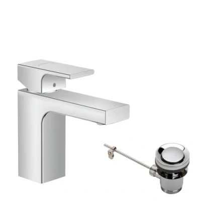Abbildung von hansgrohe Waschtischarmatur &quot;Vernis Shape&quot;, 10cm, mit isolierter Wasserführung + Metall Zugstangen Ablaufgarnitur