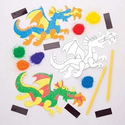 Abbildung von Baker Ross AW569 Dragon Sand Art Kit mit Magneten (6 Stück) Bastelsets für Kinder, Sortiert
