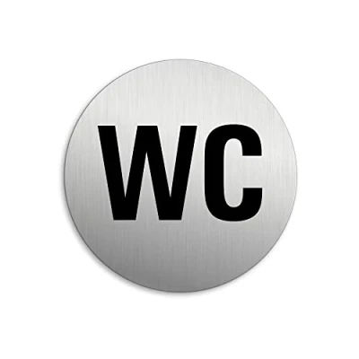 Abbildung von OFFORM DESIGN Hinweisschild WC Toilettenschild Ø 75 mm Aluminium Edelstahloptik selbstklebend, (1 St)