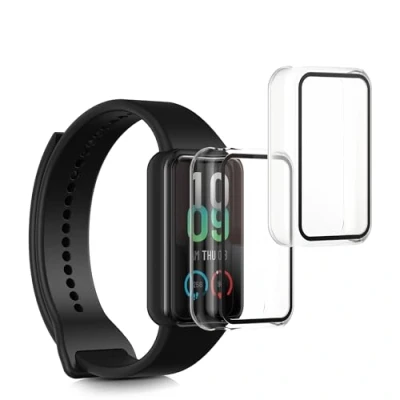 Abbildung von kwmobile 2X Cover kompatibel mit Huami Amazfit Band 7 Hülle Fullbody Fitnesstracker Case Set aus Glas Transparent