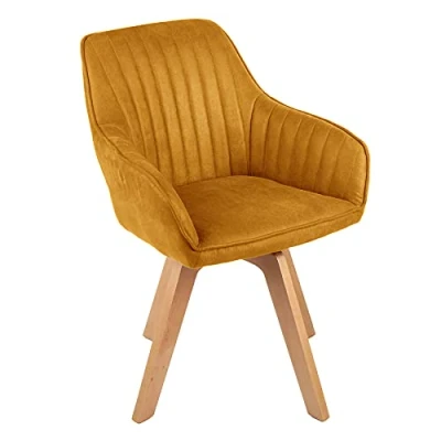 Abbildung von riess ambiente Polsterstuhl LIVORNO senfgelb / natur (Einzelartikel, 1 St), Esszimmer · Samt Massivholz mit Armlehne 180 drehbar Retro
