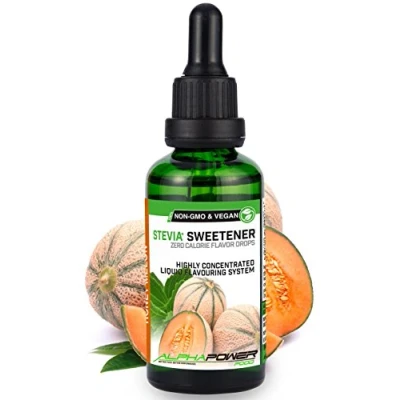 Abbildung von ALPHAPOWER FOOD Stevia, zuckerfreie flavour Drops HONIGMELONE 100% natürliches liquid Aroma + Zuckerersatz für Wasser, Müsli, Süßspeisen, Smoothies