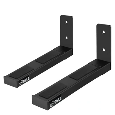 Abbildung von Pyle Lautsprecher Wandhalterung, Paar Lautsprecherständer, Soundbar Lautsprecher, große oder kleine Mittelkanal verstellbare &amp; ausziehbare Länge, 50 kg