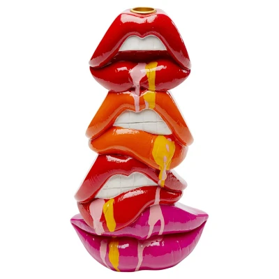 Abbildung von Kare Design Kerzenständer Lips, Rot, Lippen, handbemalt, Unikat, für Stabkerzen, Deko Objekt fürs Wohnzimmer, Regale, Großer Kerzenhalter, 30x17x9 cm (H/B/T)