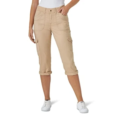 Abbildung von Lee Austyn Cargo Caprihose für Damen, lockere Passform, mit Strickbund Beige 36