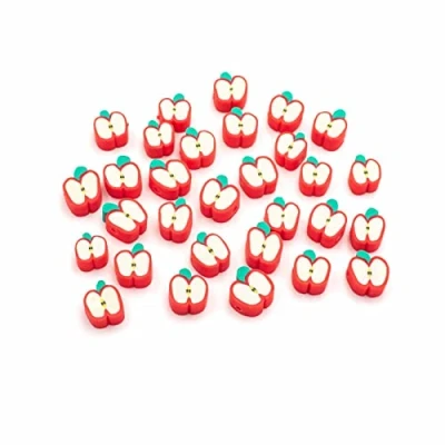 Abbildung von Vintageparts Perle als Apfel aus Polymerton in rot 30 Stück zum selber basteln