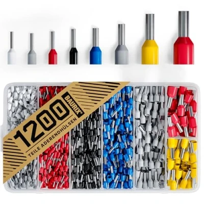 Abbildung von BAURIX ® 1200 Stück Aderendhülsen Sortiment I Isolierte Hülsen nach DIN 46228 4: 2020 03 0,5 mm² 10 Profi Isolierhülsen Set