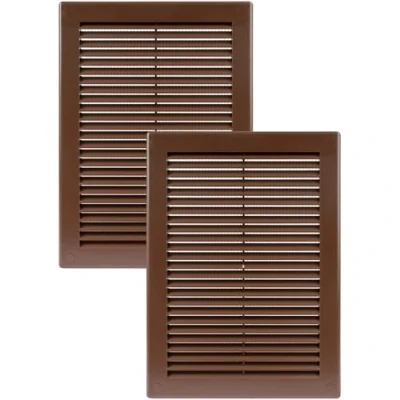 Abbildung von Vent Systems 180x250 mm 2 Stück Braune Lüftungsabdeckung flache, rechteckig Lüftungsschlitze Integrierter Insektenschutz HVAC Lüftungsöffnungen für Badezimmer, Heimbüro