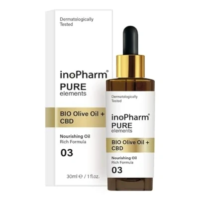 Abbildung von inoPharm Pure Elements Gesichtsserum mit Bio Olivenöl und CBD Öl Pflegendes Gesichts Halsserum reichhaltiger Formel 30 ml