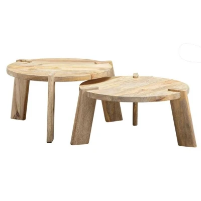Abbildung von FINEBUY Satztisch FB25171 (2er Set Mango Massivholz Wohnzimmertisch Hell), Couchtisch 2 teilig, Beistelltisch Modern