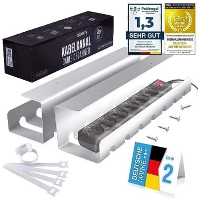 Abbildung von Goods+Gadgets Kabelkanal Kabelmanagement für Schreibtisch (Kabelhalter, Kabelwanne, Kabelkorb, 2 St)
