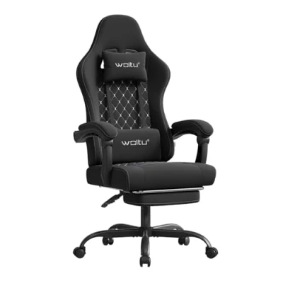 Abbildung von WOLTU Gaming Stuhl mit Massagefunktion, Computerstuhl Taschenfederkissen, Gamer Sessel ergonomisch, Drehstuhl Kopfkissen, Lendenkissen, Fußstütze, 150 kg, Netzstoff, Schwarz + Weiß, GS08sz