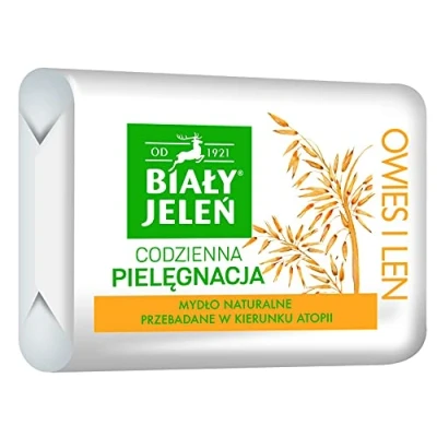 Abbildung von Premium hypoallergenen Seife mit Hafer und Flachs 100g von Bia?y Jele? // Hypoalergiczne myd?o z owsem i lnem
