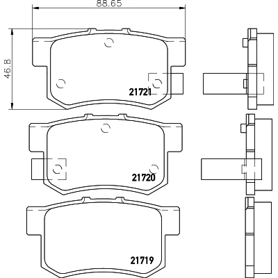 Abbildung von HELLA 8DB 355 016 451 Bremsbelagsatz mit akustischer Verschleißwarnung HONDA: CIVIC 7 Hatchback, Jazz 3 Schrägheck, Accord Limousine