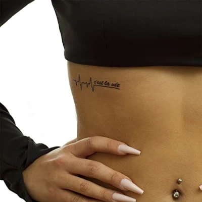 Abbildung von 2 x C&#039;est La Vie Tattoo Schriftzug mit Pulsschlag Temporary Body HC89 (2)