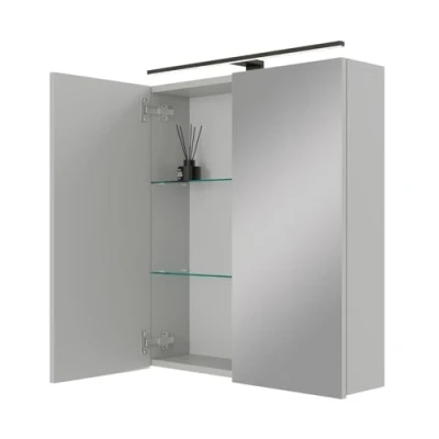 Abbildung von Planetmöbel ARIA Spiegelschrank Bad mit Beleuchtung 60 cm breit Badschrank hängend Spiegel Weiß Grau, Leuchte und Steckdose, Gäste WC x 70 16