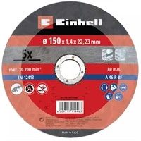 Abbildung von Original Einhell Trennscheiben Set dünn 150 x 1,4 mm (Winkelschleifer Zubehör, 5 tlg., Ø 22,23 mm, max. 10200 min 1, extra für wenig Materialverlust)