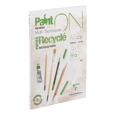 Abbildung von Clairefontaine 975742C Block Paint&#039;ON, geleimt, DIN A3, 30 Blatt Recycling Papier weiß 250g, perfekt für Trocken und Nasstechniken, 1 Stück