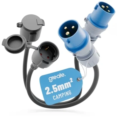 Abbildung von greate 2x 16A CEE Adapter Schuko Kupplung Stecker 230V mit 50 cm Kabellänge &amp; IP44 Schutz Camping auf Schuko, Stecker, Strom für