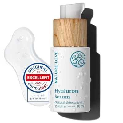Abbildung von NATURE LOVE® Hyaluron Serum 30ml hochdosierte Hyaluronsäure 100% Naturkosmetik mit Sanddornblätter Extrakt, Spirulina &amp; Glycerin Feuchtigkeitsserum, Gesichtsserum, Parfümfrei