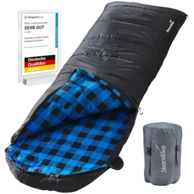 Abbildung von Skandika Deckenschlafsack Dundee Flanell, Reißverschluss links, Baumwolle, Camping, Erwachsene, koppelbar, Doppelschlafsack, 3 Jahreszeiten, bis 20C, 220 x 80 cm