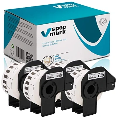 Abbildung von specmark 4 Rollen Endlosetiketten kompatibel mit Brother DK 22211 29mm x 15,24m Etiketten für allen QL Etikettendruckern 570 700 800