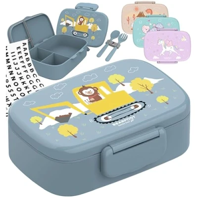 Abbildung von BEARFOOT Lunchbox Brotdose Kinder mit Fächern, leicht &amp; auslaufsicher Bagger, Kindergarten und Schule Mädchen Jungen, Vesperbox, Snackbox