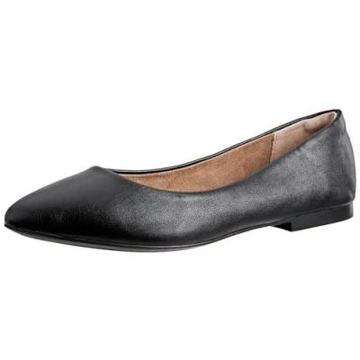 Abbildung von Amazon Essentials Damen Ballerinas mit spitzem Zehenbereich, Schwarz Kunstleder, 46 EU